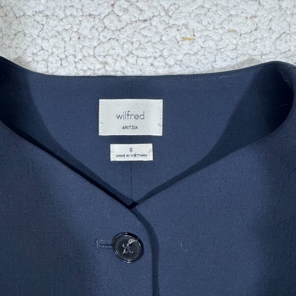 Wilfred Aritzia Regal Vest Crepette Navy Blue Womens Size 6 - Picture 6 of 8